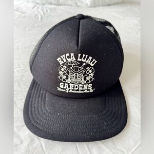RVCA Black Trucker Hat with White Luau Gardens Logo